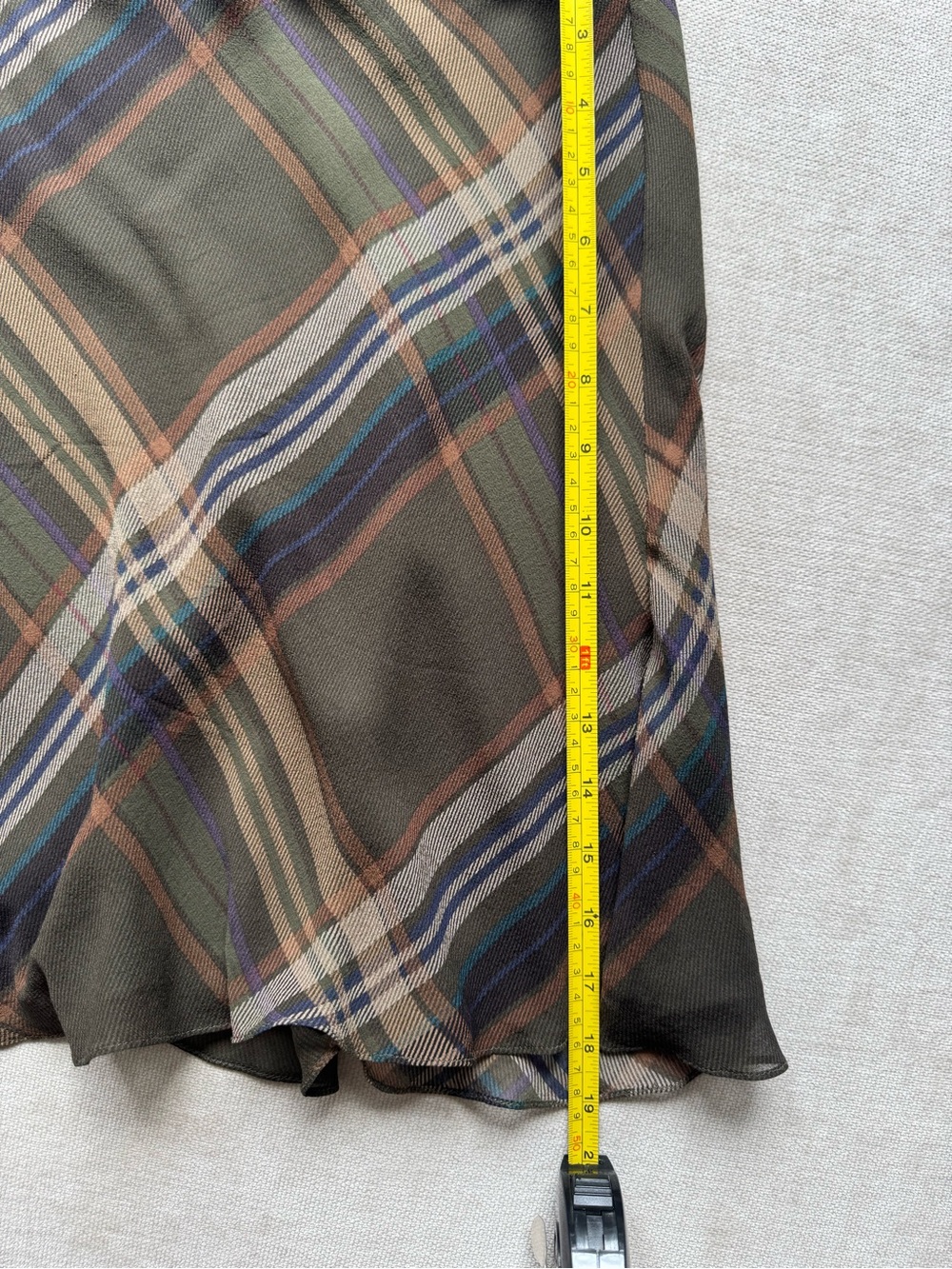 Vintage LAUREN by Ralph Lauren Olive Plaid Silk Slip Skirt - Picture 7 of 7